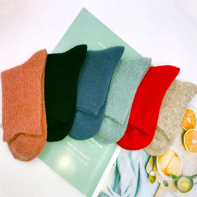 Толстые удобные высокие шерстяные женские теплые однотонные зимние шерстяные носки