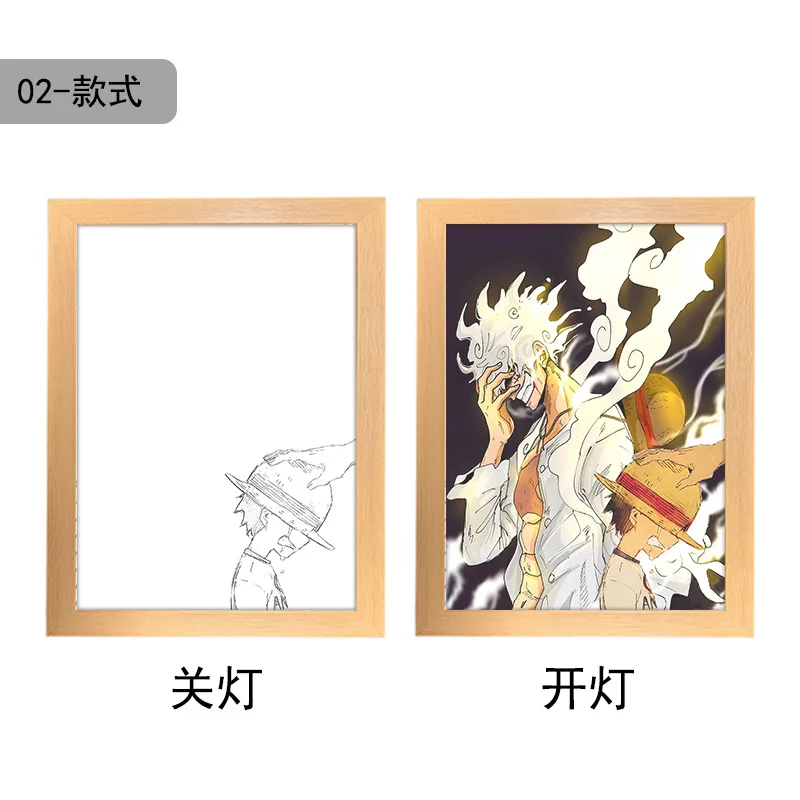 23*17cm Anime Luffy 3d led light painting Cartoon Nika led painting light Box night light usb wooden artwork Lamp for Home Decor