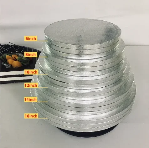 Hot Sale Oil Proof 6mm 12mm Thickness Corrugated Cake Drums 12 Inch 10 Inch White Gold Sliver Round Rectangular Cake Board