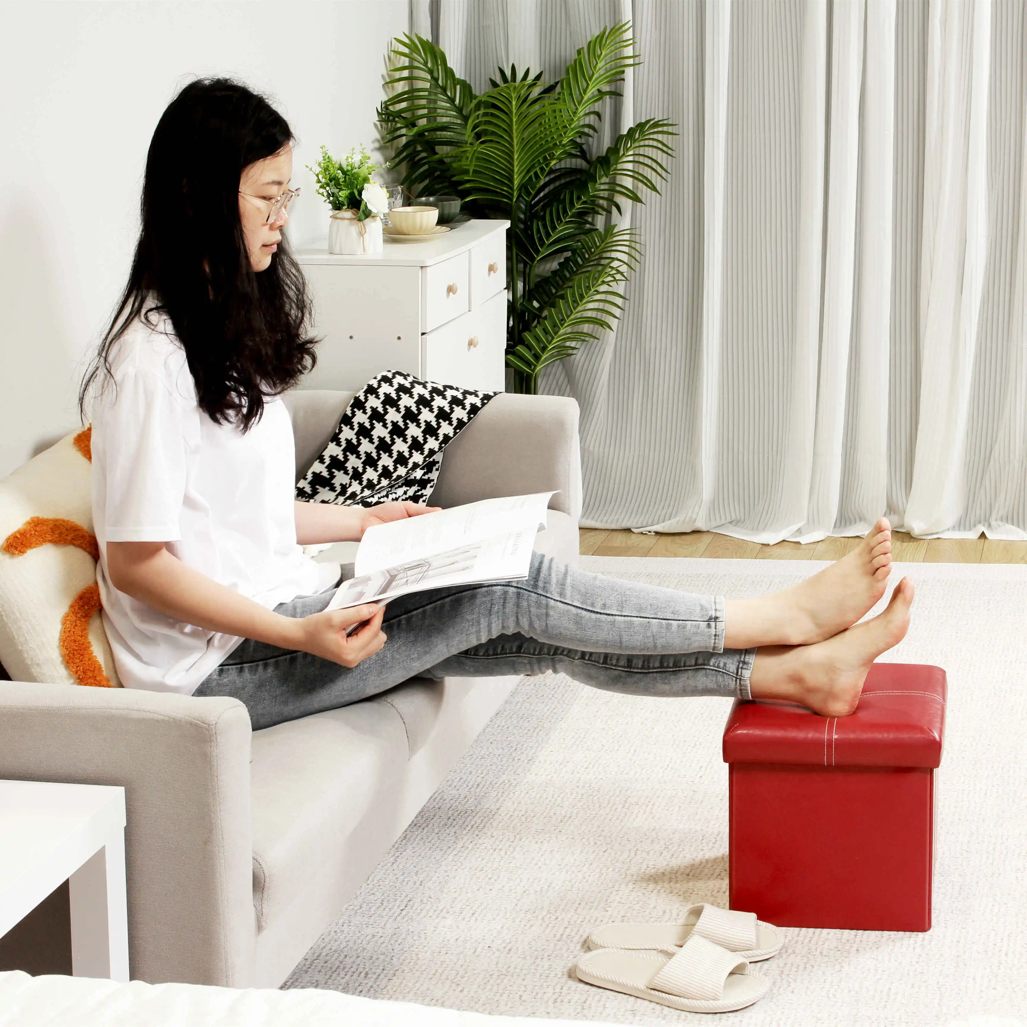 Modern Leather Ottoman Multifunctional Customized Ottoman With Storage For Living Room