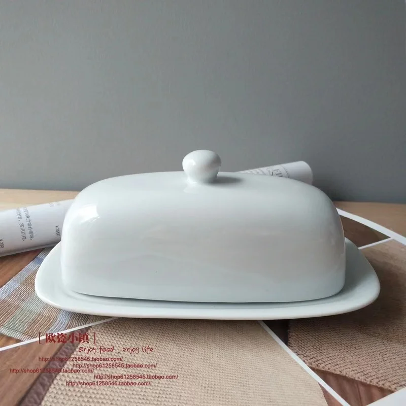 Custom Wholesale Porcelain Kitchenware Rectangle Ceramic Butter Dish Plate Dessert Butter Dish with Lid