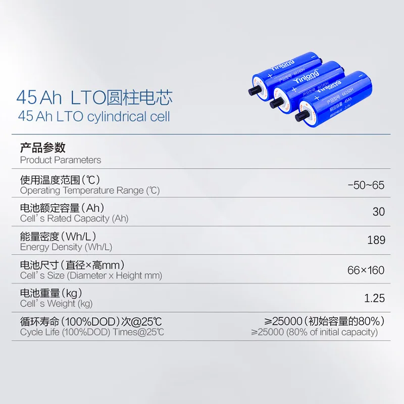 Длительный срок службы 66160H Yinlong 2 3 в 45 Ач литий-титанатный аккумулятор LTO для