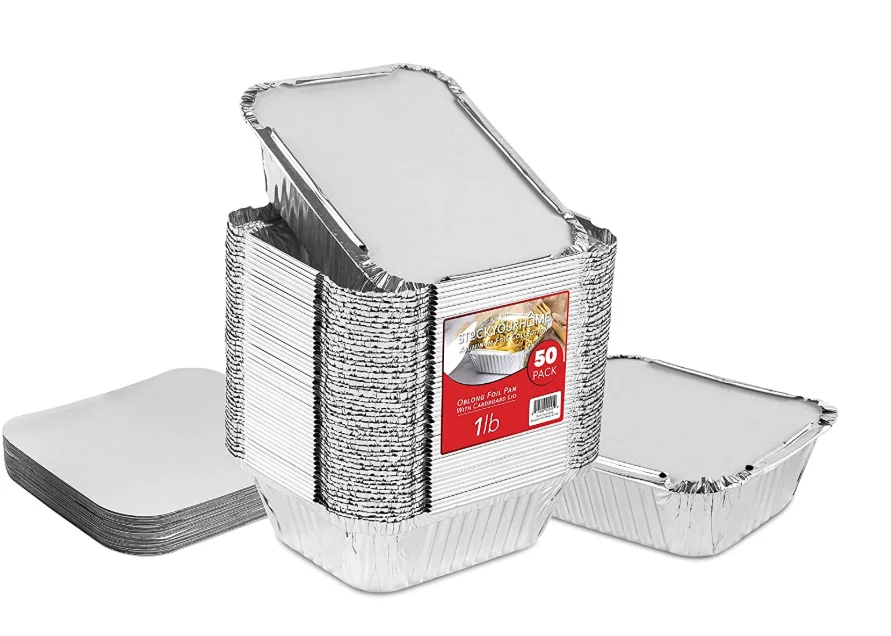 2.25LB 220*172*50mm 2 1/4 lb Foil Laminated Aluminum Foil Tray Fast Food Foil Containers with Lids