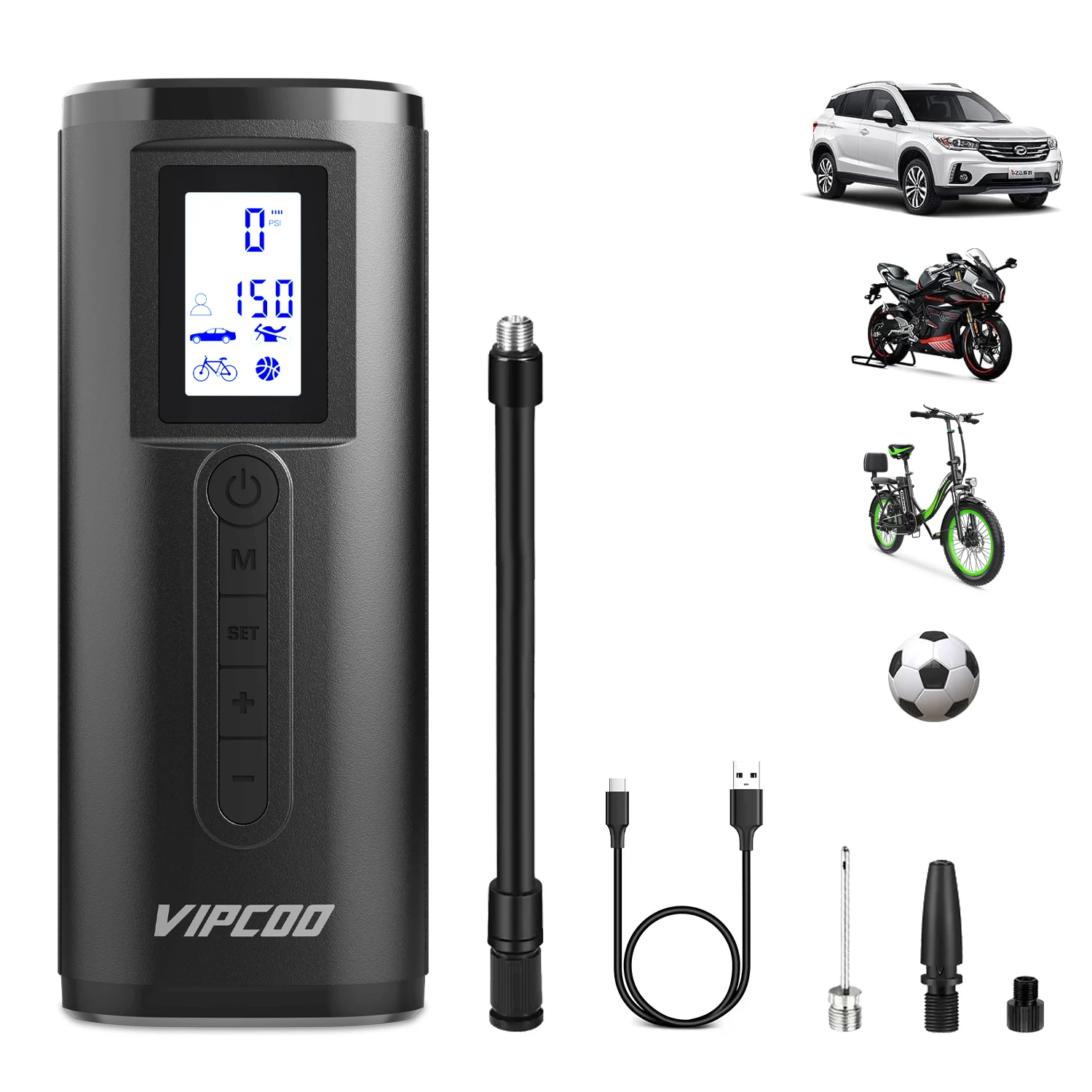 VIPCOO AP2-P 2000 мАч автомобильный мотоцикл велосипедные шины умный беспроводной насос Портативный электрический воздушный