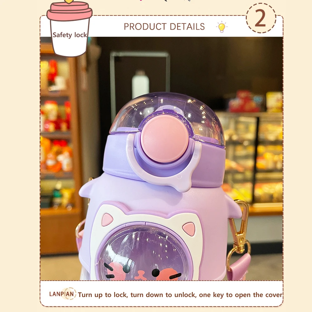 700 ml Bpa free Kids plastic Water bottle With Bouncing Cap and Straw For Kids School