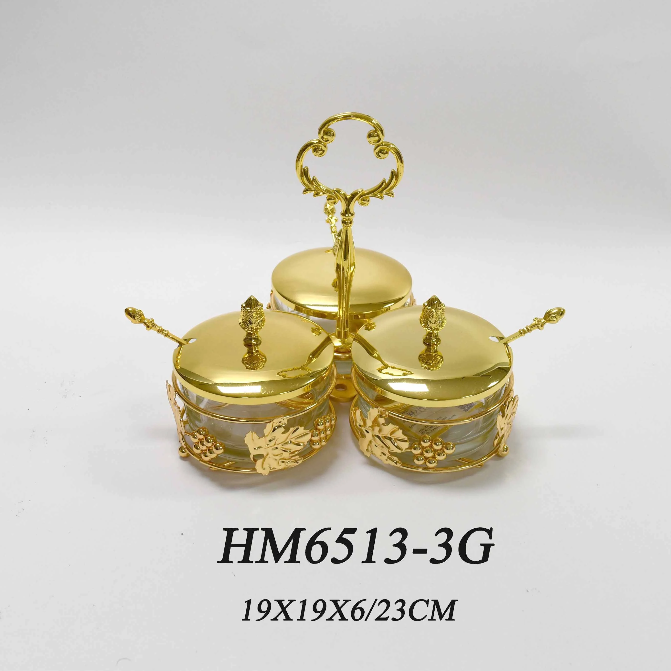 Diwali gift metal crafts restaurant hotel sugar pot salt pot set with handle