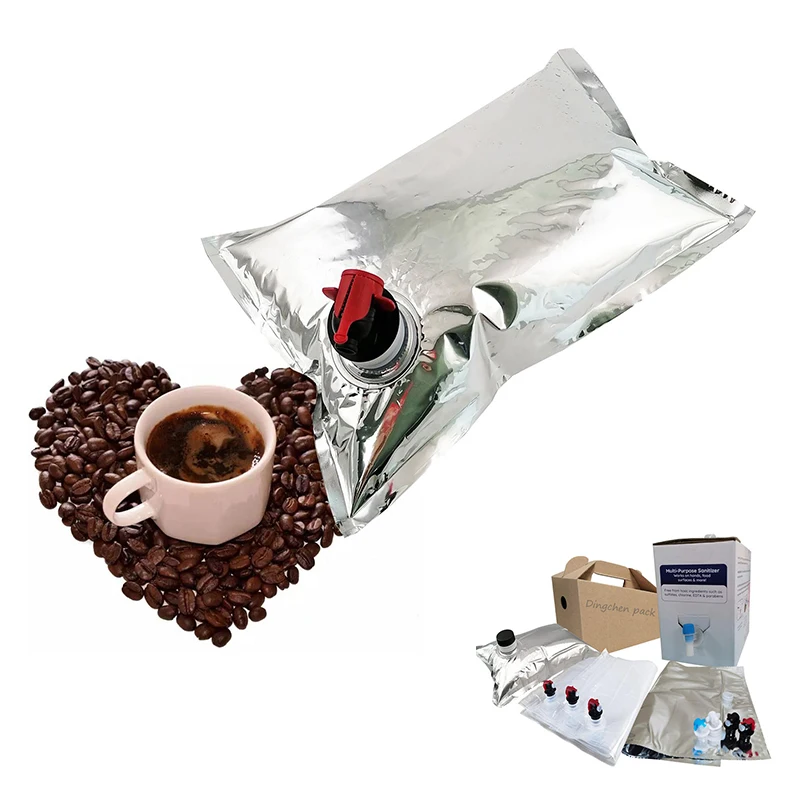 Aluminum Aseptic BIB Bag In Box Wine 3L 5L 20L Liquid Beverage Coffee Drinks Packaging Bag With Dispenser Tap In Box