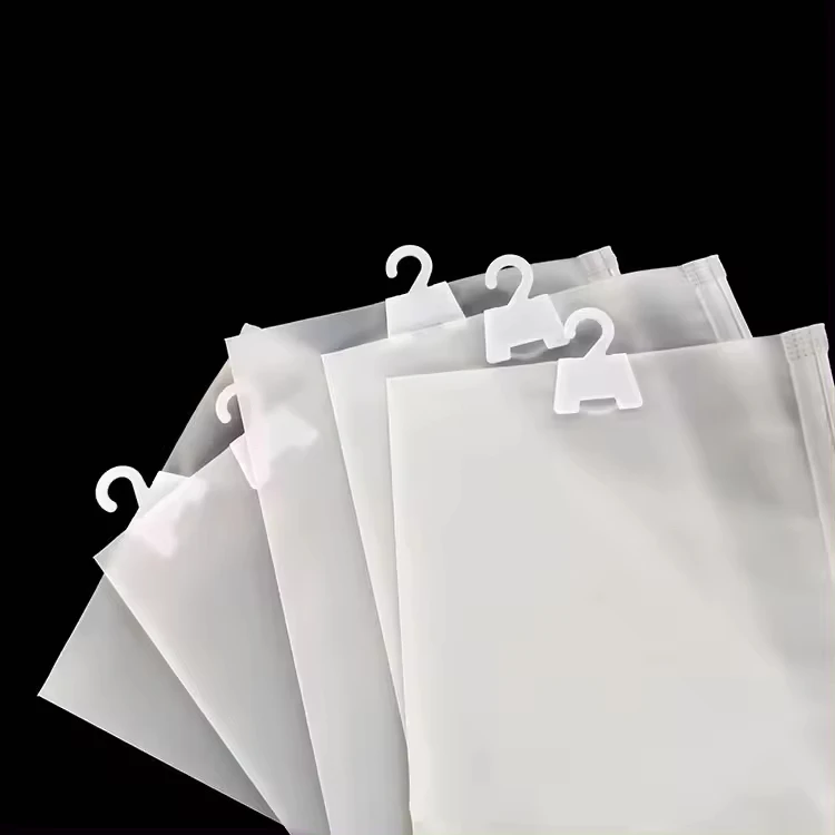 Stock Printed Frosted Plastic Mailing Bags Zippered Poly Material for T-Shirt Garment Clothes Packaging Hanging Hook Underwear
