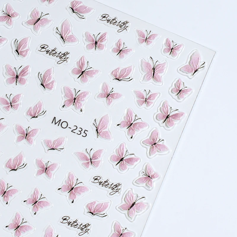 Fairytale Wings: 3D Holographic Butterfly Nail Stickers with Adhesive Back - Pink & Blue Iridescent Shell