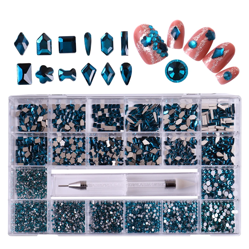 Wholesale Colorful Multi Shapes Flatback Crystals Nail Art Decoration Rhinestones Kit for Makeup Face Decor