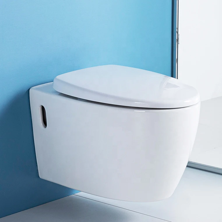 Modern Ceramic Sanitary Ware  Hanging Mount Bathroom Water Closet Rimless Ceramic Wall Hung Toilets with UF Slow Down Cover