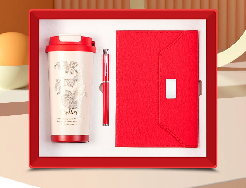 Vintage Flower Style Thermos Cup + Ceramic Mug Gift Box for Customers Corporate Gift Set Unique Gifts