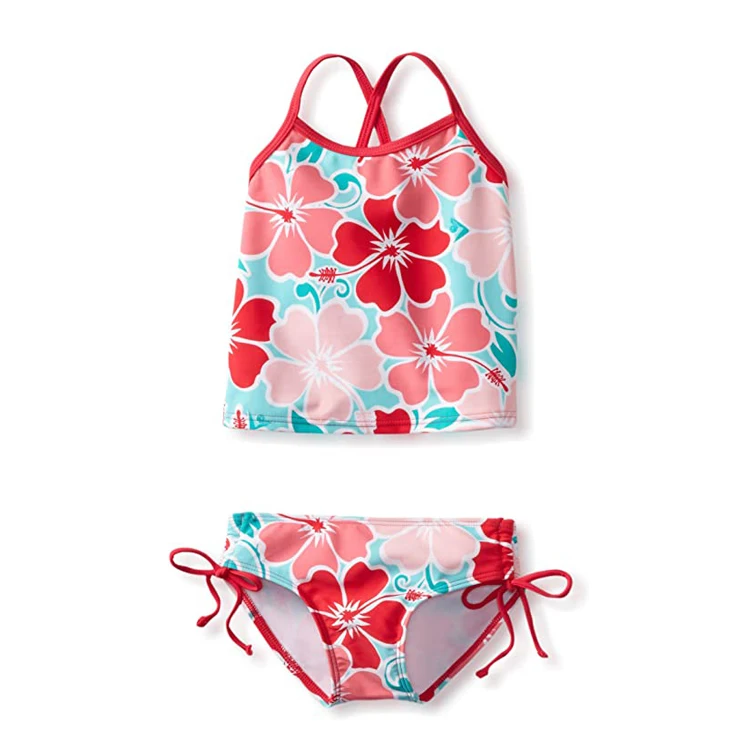 2020 new girls high waist bikini customized kids lovely color two piece swimwear