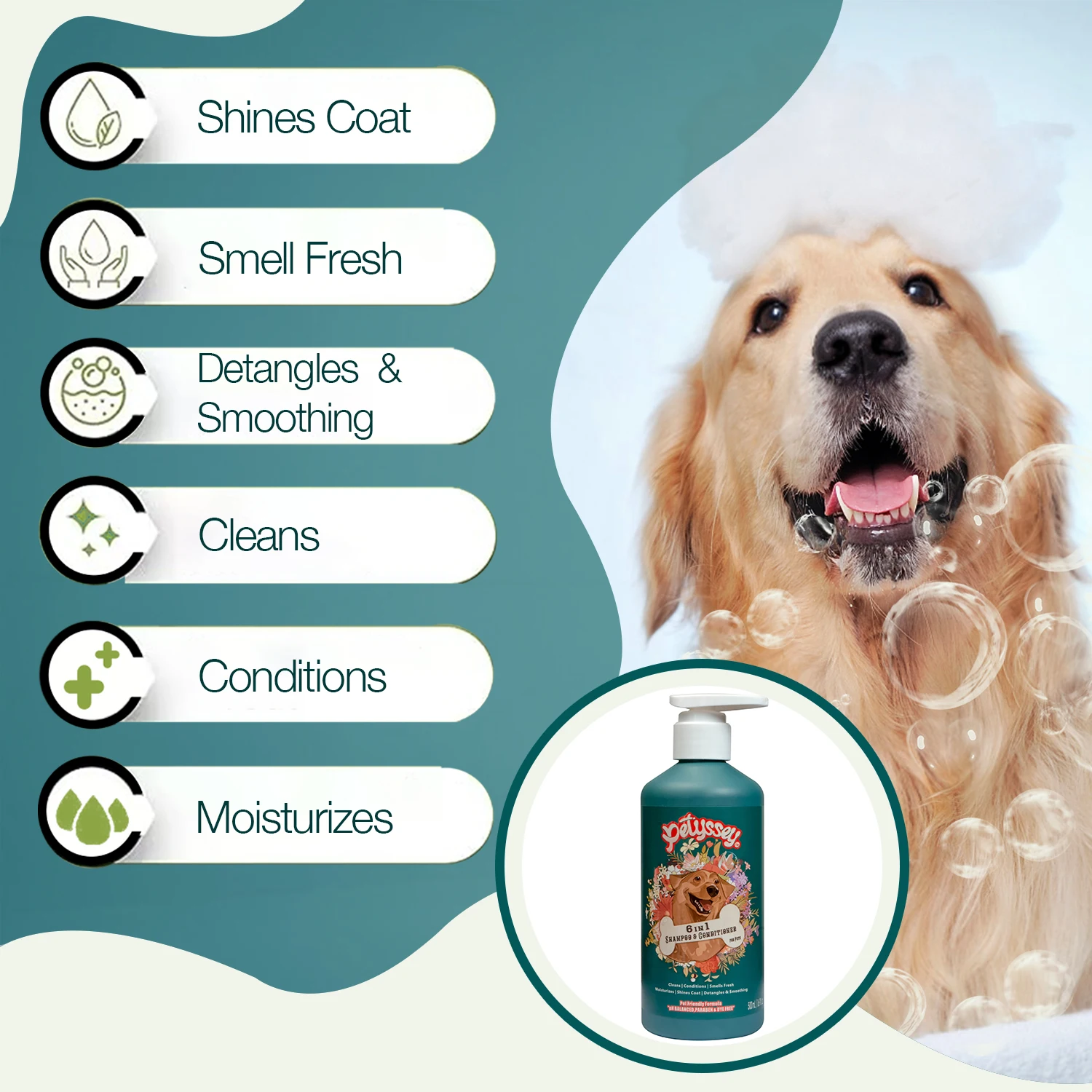 Wholesale Top Quality Eco-Friendly Cleaning Pet Shampoo Natural Mild Dog Shampoo 6 in1 Sulfate free Deodorizing Pet shampoo
