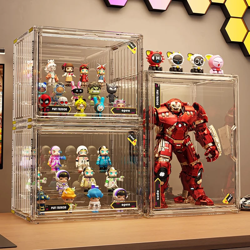 Rmier 2024 Simple Transparent Plastic Blind Box Display Box Livingroom Toy Display Cabinet With Clear Door Save Space