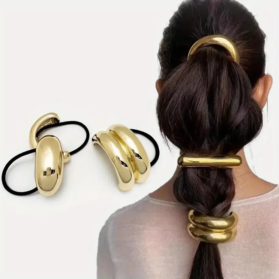 Hair Tie ponytails Bracelet knocker ball Bow Elastic Gold Metal hair ties For Women