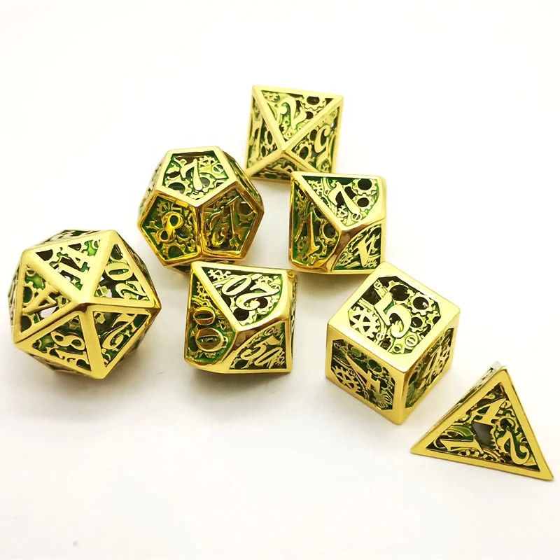 Многогранные металлические кости DND медные с вырезами игральные