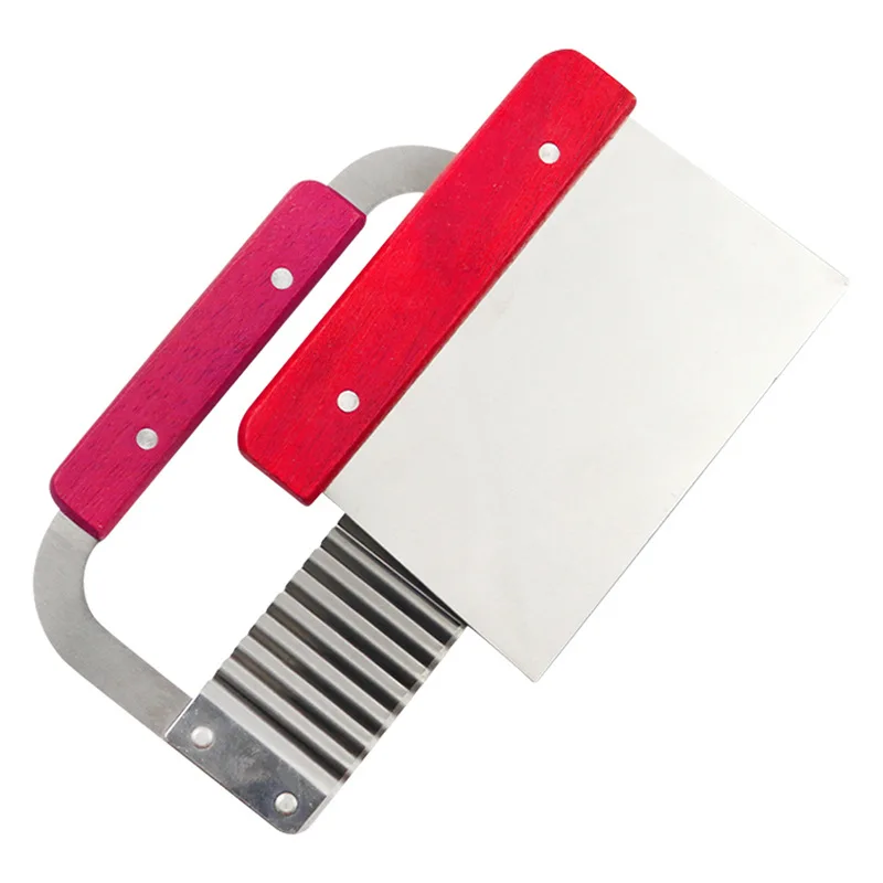 2 Pieces/Set Stainless Steel Straight & Wavy  Loaf Soap Cutter  Blades Cutting Tools set Wood Handle Soap Knife
