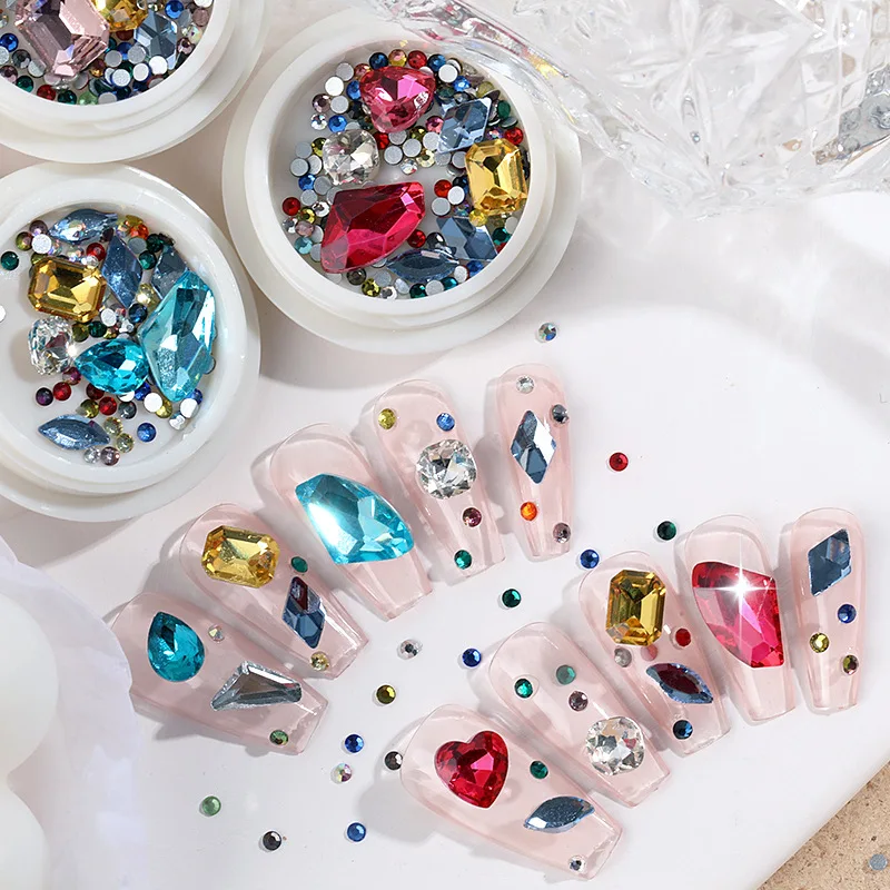 RTS High Quality 3D Multi Shape Glass Crystal Stone Decoration Design Flatback Nail Art Fancy Rhinestone For Nail Art Accessory