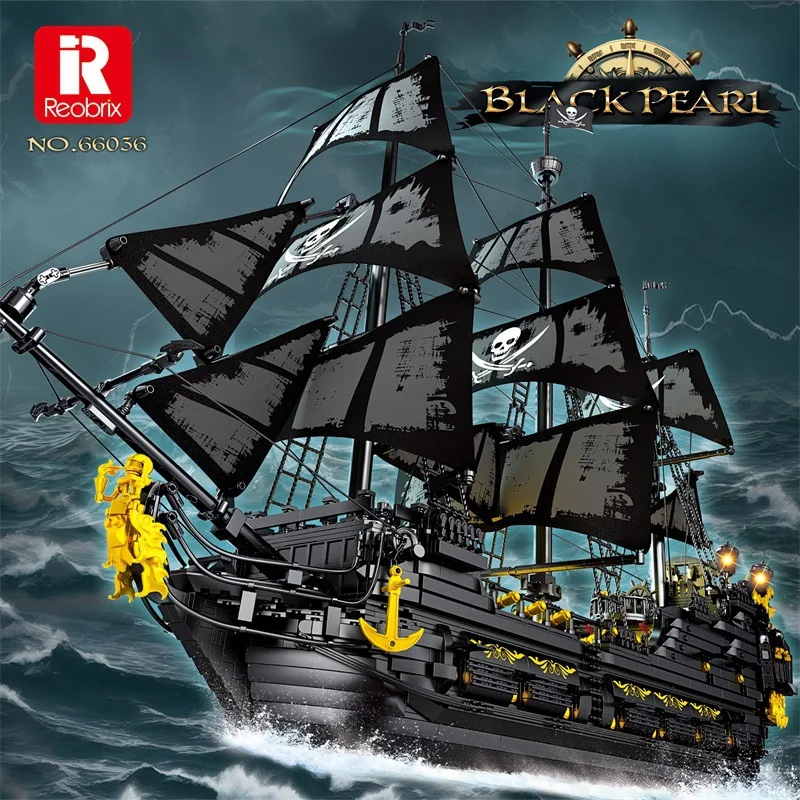 Reobrix 66036 4708pcs MOC Pirates Ship The Black Pearl 4184 Building Blocks Bricks Construction Kit for Adults Toys Gifts