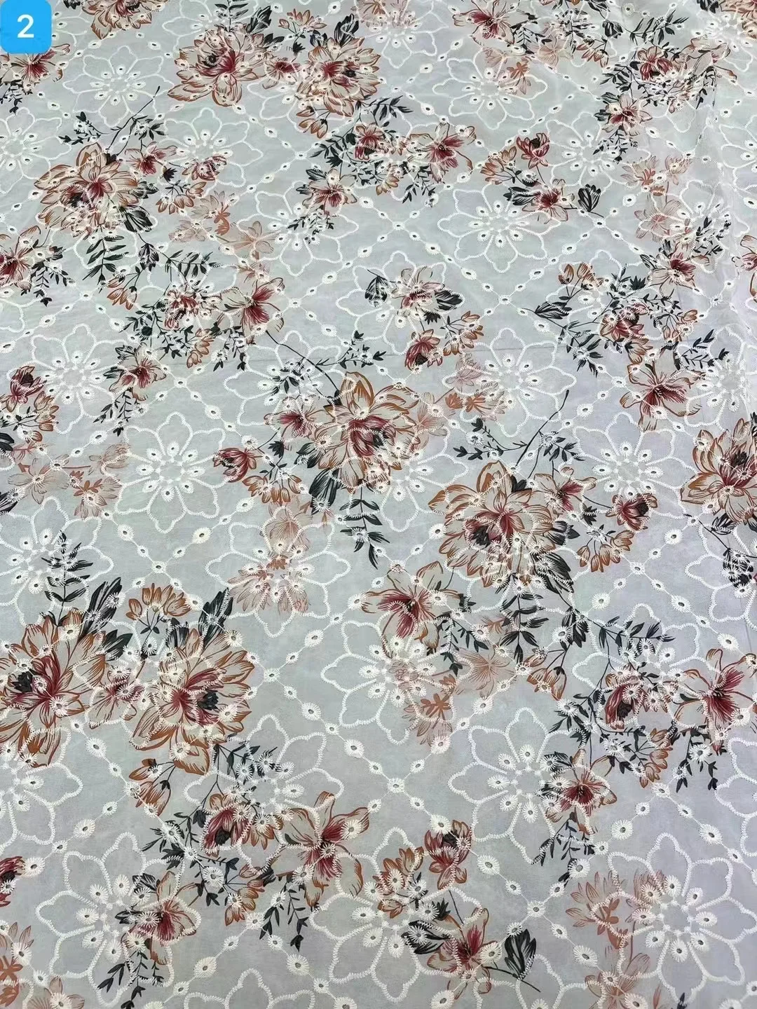 New woven chiffon plain crepe cotton floral print chiffon Miao hollow embroidery fabric