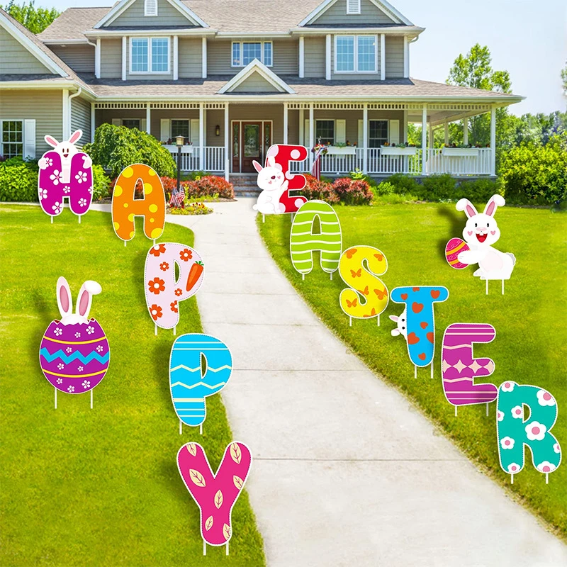 Custom Corrugated Plastic Alphabet Colorful Easter Halloween Happy Birthday Letters Yard Sign With Stakes Lawn Sign/