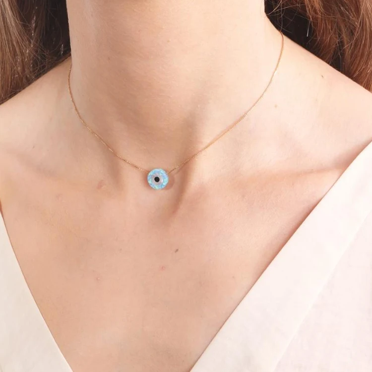 925 Sterling Silver Opal Evil Eye Necklace Blue Evil Eye Pendant Jewelry