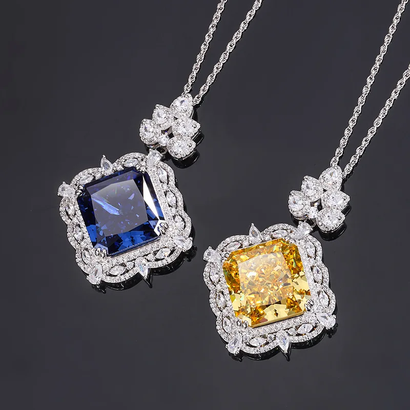 Fine Jewelry Luxury Delicacy 925 Sterling Silver Fulled Drill Cubic High Carbon Stone Pendant Choker Chain Necklace for Women