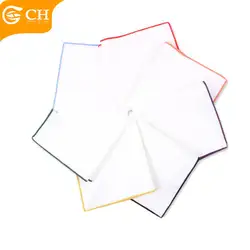 Factory Directly Men Pocket Square Cheap Hot Sale Colorful Edge Hanky Custom Logo 100% Cotton White Handkerchiefs For Men