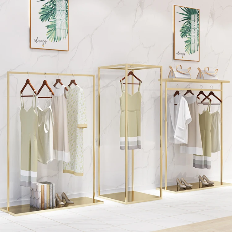 Minimalism Gold Display Furniture Clothing Clothes Hanging Rack Stand Garment Store Interior Design