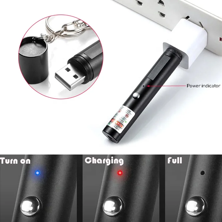 Красный Точечный светильник лазерная ручка брелок 532 нм зеленая USB перезаряжаемая