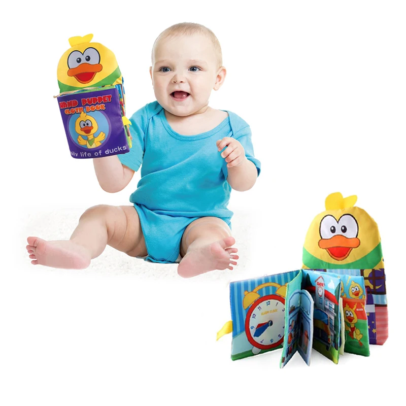 EPT Hot Sales 3D Yellow Duck Cloth Book Hand Puppet For Kids Baby Touch And Feel Book Baby Toys