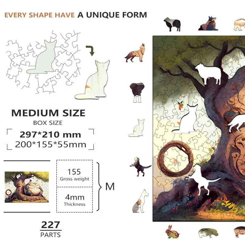 cat 3D Puzzle Unique Shape Wood Animal Puzzle Wooden Jigsaw Puzzles for Adults Kids Gift