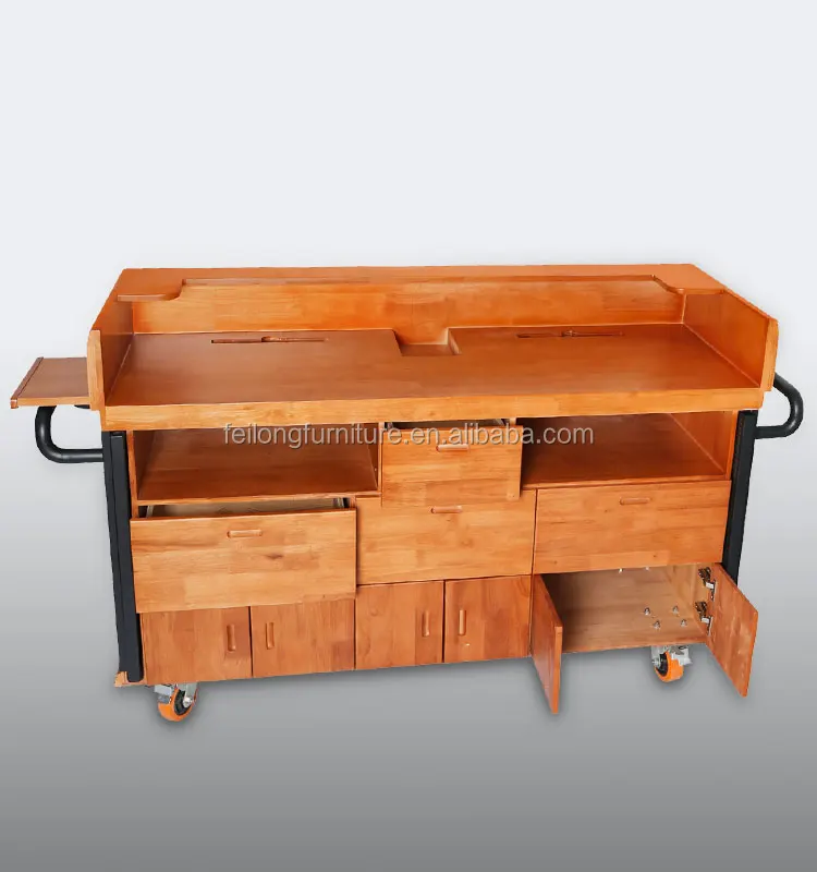 
Fei long customized solid wood multi-function checkout counter with caster for retail stores/bookstores 
