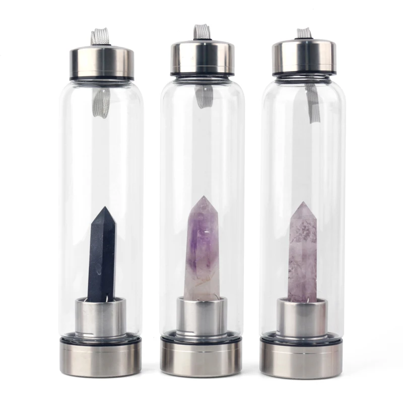 Wholesale Cheap Price Natural Gemstone Drink Healing Stones Infused Elixir Glass Crystal Water Bottle