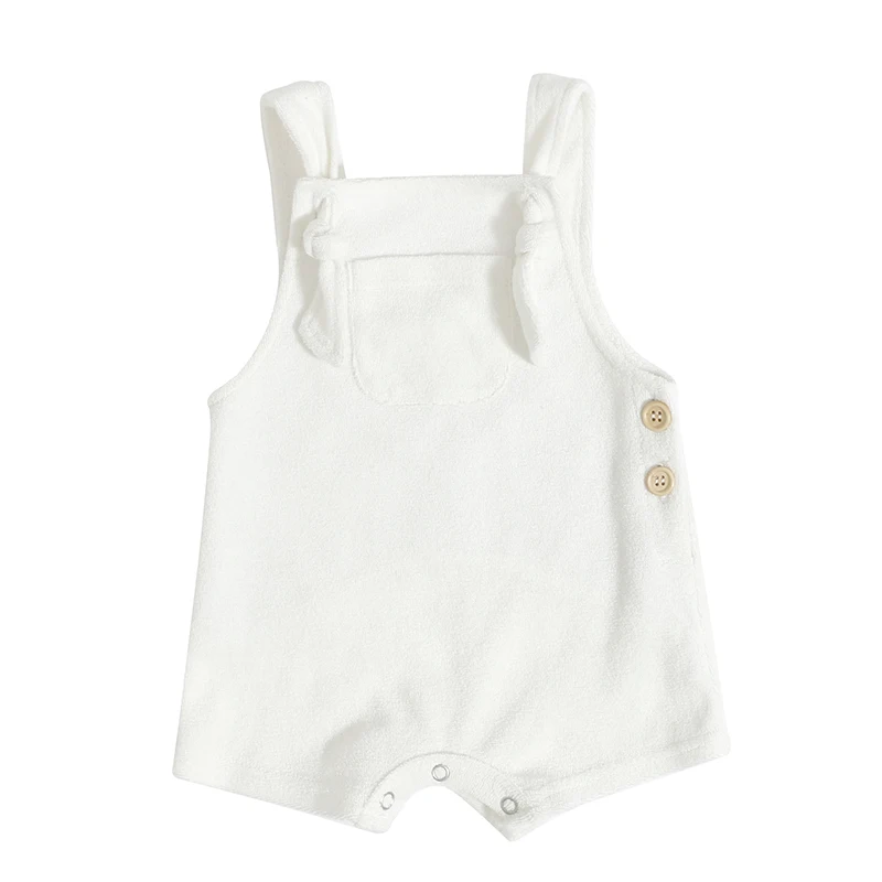 Hot Sale Newborn Romper Cotton Snap Button Solid Color Sleeveless Knitted Terry Kids Overalls Baby Jumpsuit