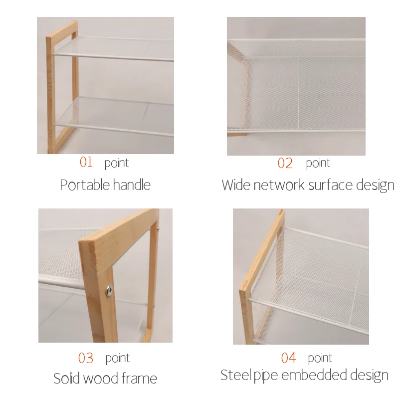 4-Tier shoe rack wooden, Industrial Shoe Storage Organizer with 3 Metal Mesh Shelves, Ideal for Entryway, Hallway, Bedroom