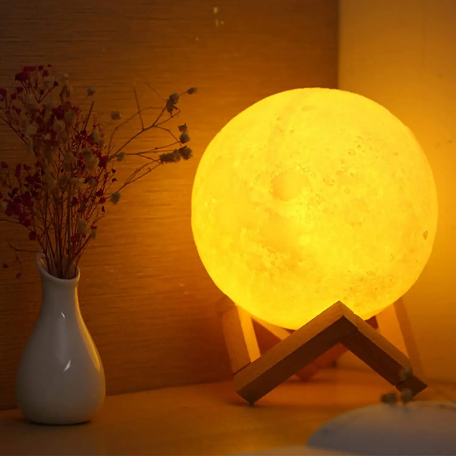 USB 80mm 3D Crystal Ball LED Light Moon Bedroom Decor Table Night Lamp for Party Birthday Kids Gifts