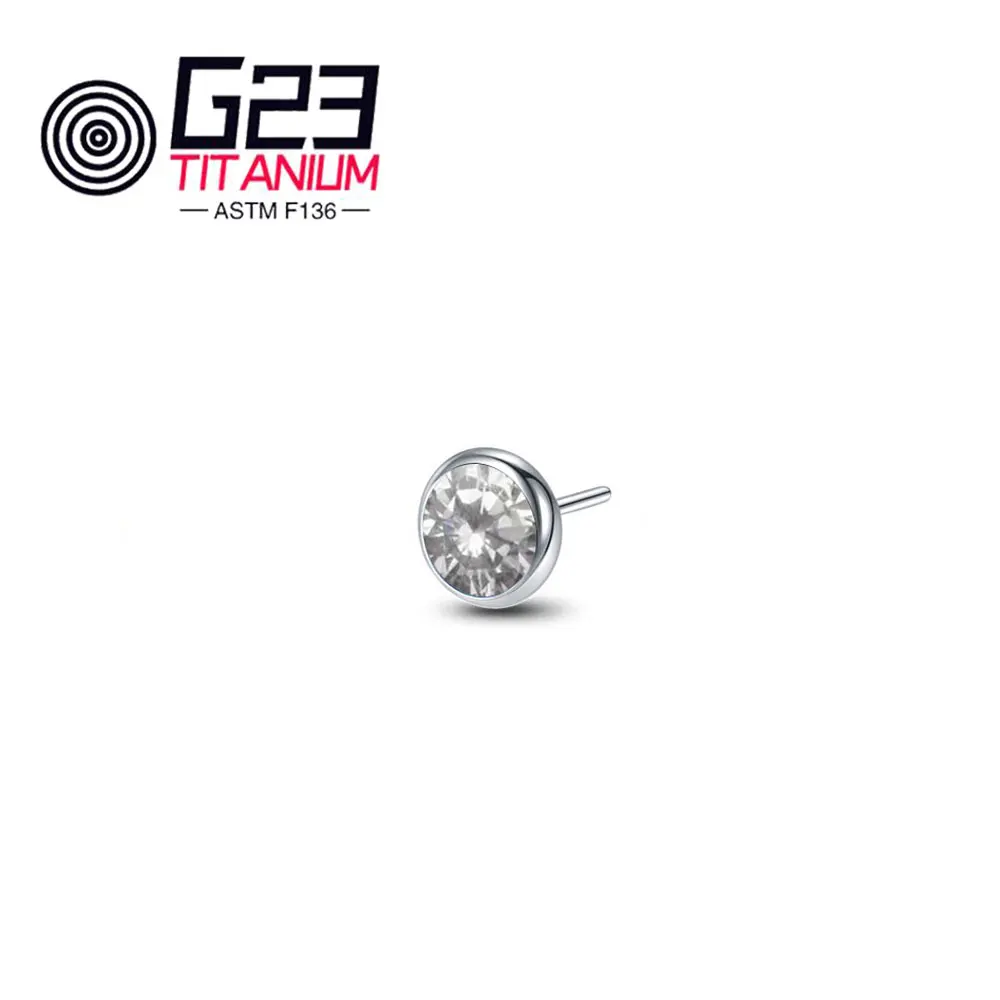 Newest G23 ASTM F136 Titanium CZ Top Threadless Labret Stud Ear Cartilage Piercing Jewelry