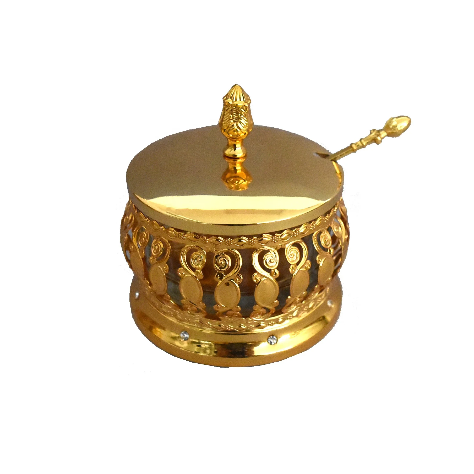 Kitchen table decorative metal gold plated round coffee tea sugar spice pot