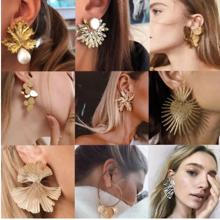 15 Style Charming Big Flowers Drop Earrings for Women Gold Metal Pearl Stone Leaf Geometric Jewelry