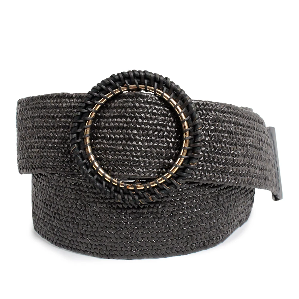 Custom Raffia belt manufacturing companies Straw buckle belt supplier women belt for ladies