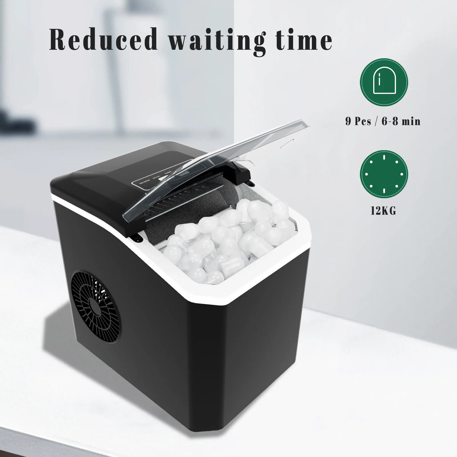 Ice Maker Commercial 12Kg Household Small Dormitory Students Intelligent Mini Automatic Round Ice Making Machine