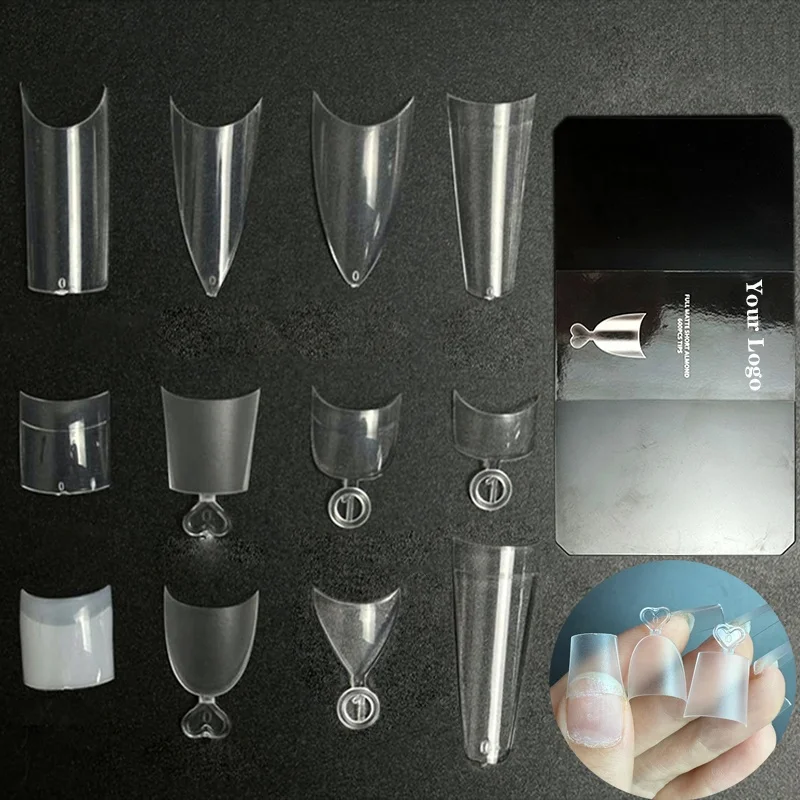 Extra Clear XS XL Coffin Almond Nail Tips Non C Curve Custom Logo Wholesale Half Cover Stiletto French Short Square Nail Tips