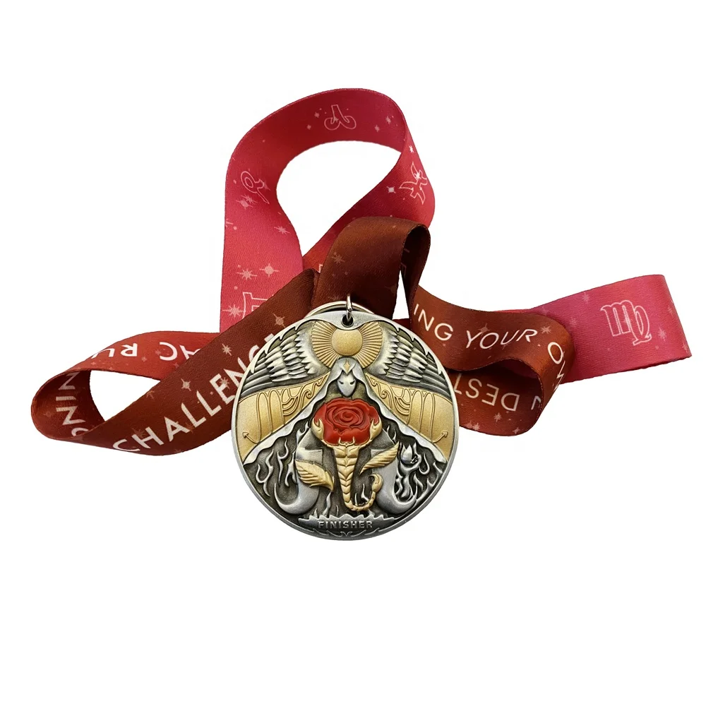 
Medal Factory Antique Silver and Satin Gold Plated Custom Made Metal Sports 3D Award Medals with Strip 