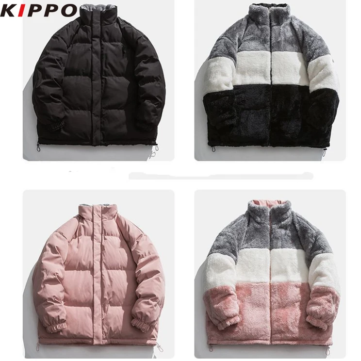 Unisex sports winter jacket Reversible padding jacket   stand-up collar  thickened down  shepra  fleece coat reversible jackets