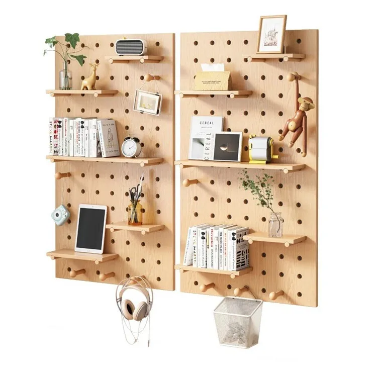 Wooden Pegboard Wall Mount Organizer for Wall Storage Rack Peg Board Display Stand Shelf