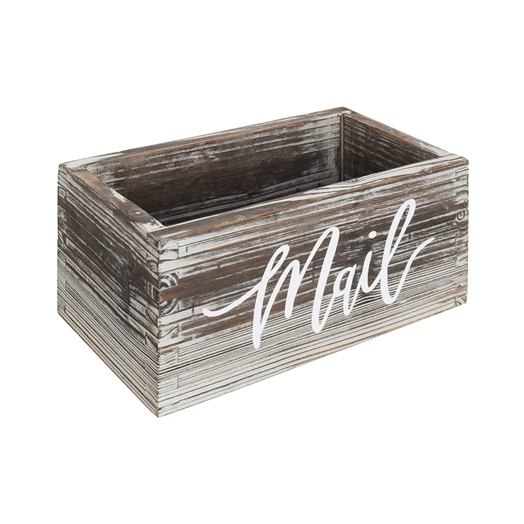 Wholesale rustic torched  desktop organizer wood mail holder storage box