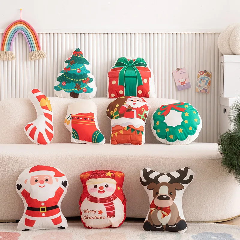 Home Decoration Low MOQ custom cute design irregular shaped cartoon Anime christmas tree throw pillows cases