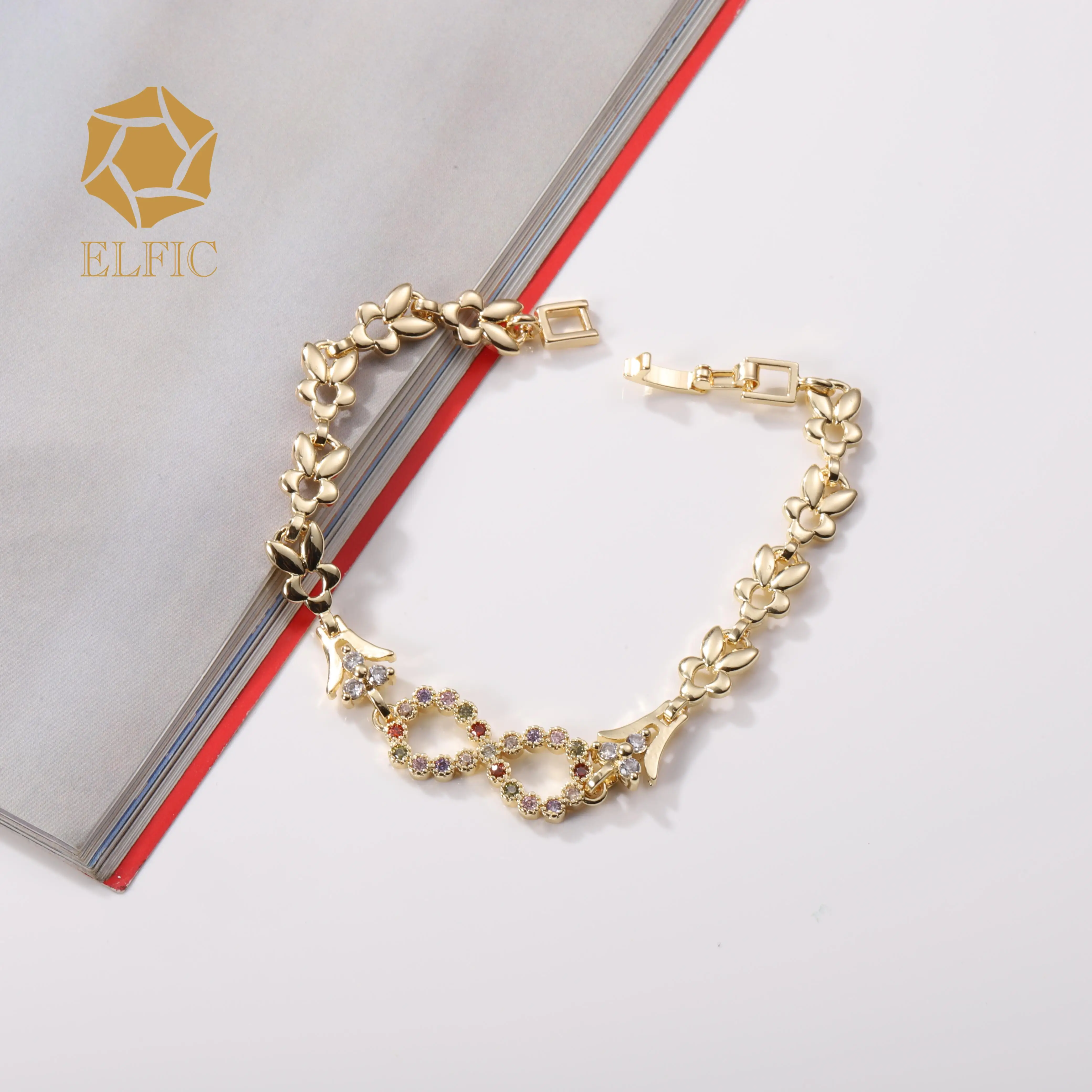 Elfic wholesale new design  bowknot  zircon colorful Jewelry  diamond  holiday gift   woman jewelri bracelet